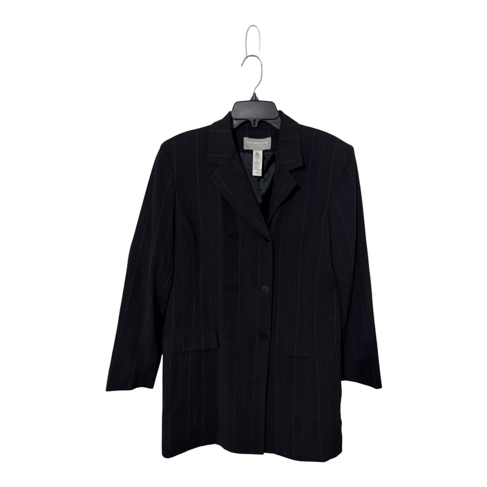 Liz Claiborne Coll Pinstripe Wool Blazer Navy Blue Double Breasted LCMU5280
